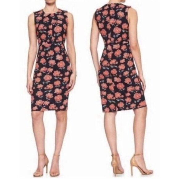 Banana Republic Pencil Dress 10 Red Black Ivory Floral Sleeveless Washable NEW - Picture 12 of 14